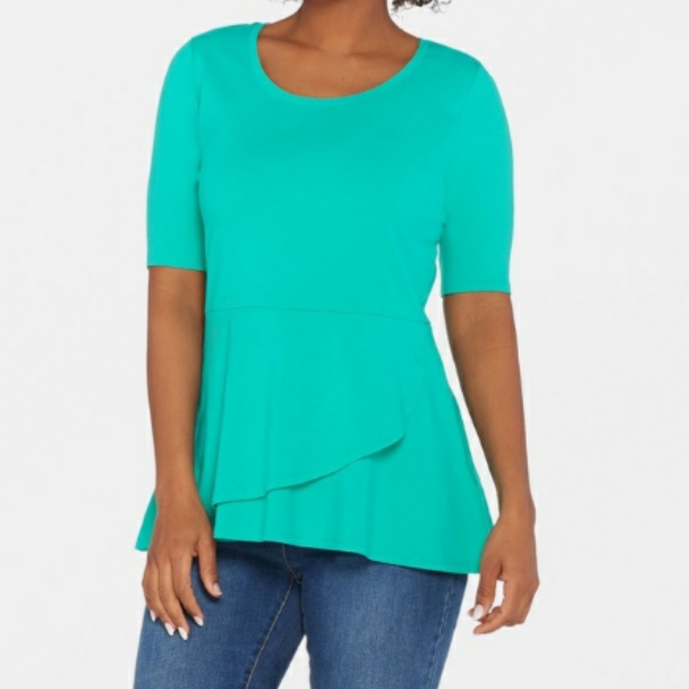 Isaac Mizrahi Green Peplum Flounce Top EUC- Medium